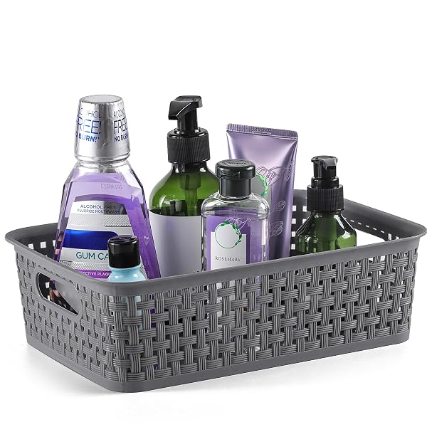 NETANY PLASTIC STORAGE BASKETS – 8 PACK, GRAY, DURABLE, EASY TO USE, FLEXIBLE, MULTI-PURPOSE, IDEAL FOR CLOSETS, CABINETS, SHELVES, COUNTERTOPS