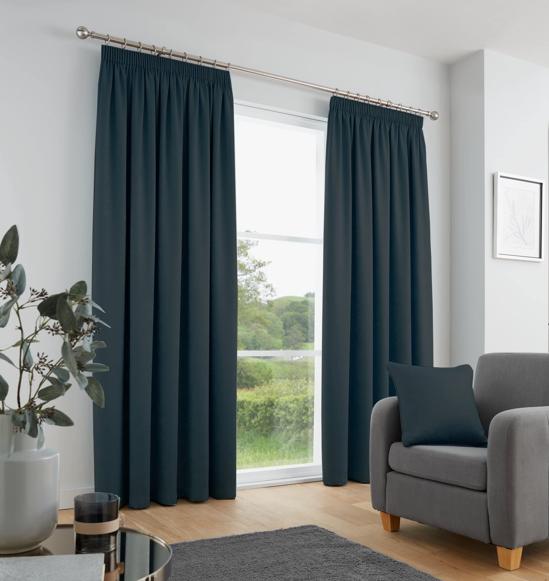Fusion - Navy Blue Curtains W66 x L90" (168 x 229cm) - 100% Cotton - 2x Panels - Pencil Pleat Curtains in Dark Blue - Soundproof Curtain & Thermal Curtains for Bedroom - Navy Pleated Curtains & Drapes