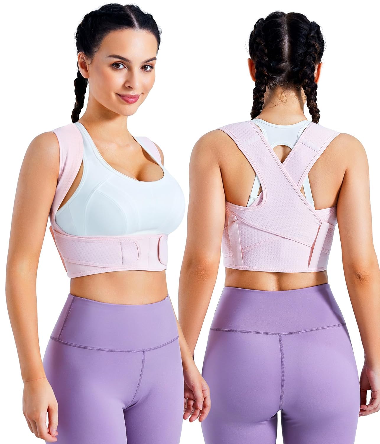 KUMAYES Posture Corrector, Upper Back Lumbar Support Straightener Strap, Neck and Shoulder Brace Belt for Women & Men Hunchback Scoliosis Spine Align Wrong Sitting Correction (Pink, M-L)
