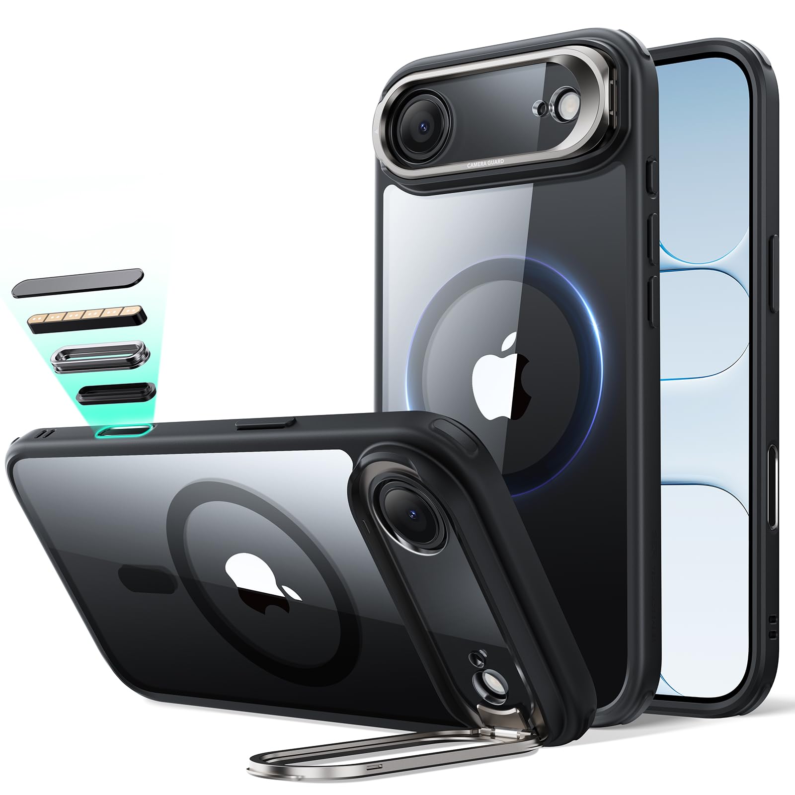 Photo 1 of ESR for iPhone Air Case with Stand, Camera Control Cover Compatible with MagSafe, Military-Grade Drop Protection Magnetic Phone Case for iPhone 17 Air Case, Scratch-Resistant Back Cover,Clear Black