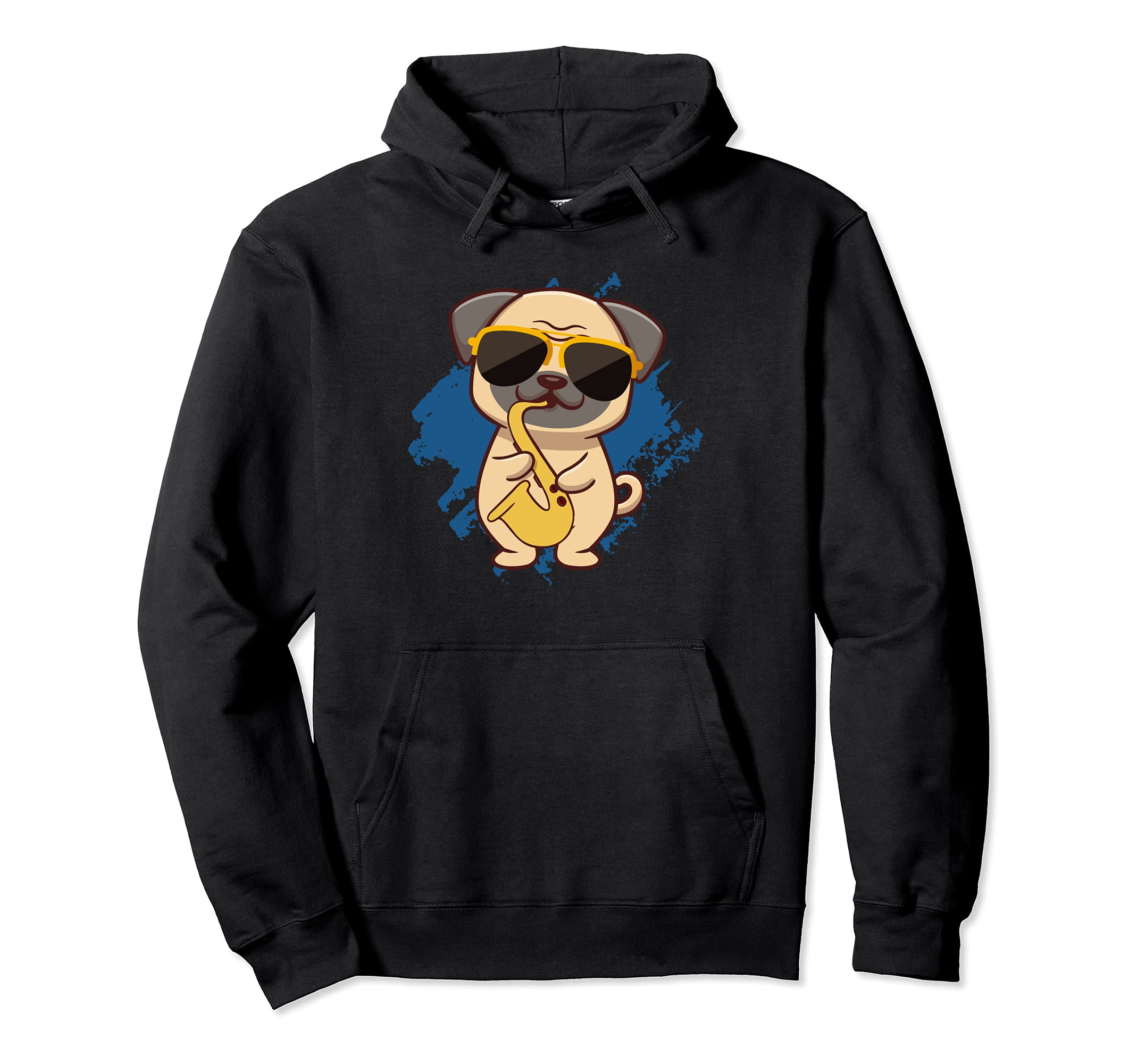Pug Paws Jazz Metal Wind Instrument Classic Saxophone Music Pullover Hoodie