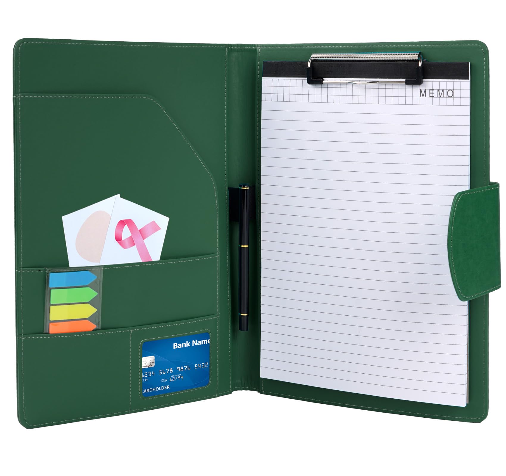 Photo 1 of A4 Leather Portfolio,All-in-One Folder Legal Pad Padfolio,Business Interview Legal Organizer with Magnetic Closure,Resume Folder Binder with Luxury Papers,Sticky Tab,Pen for Men & Women,Retro Green