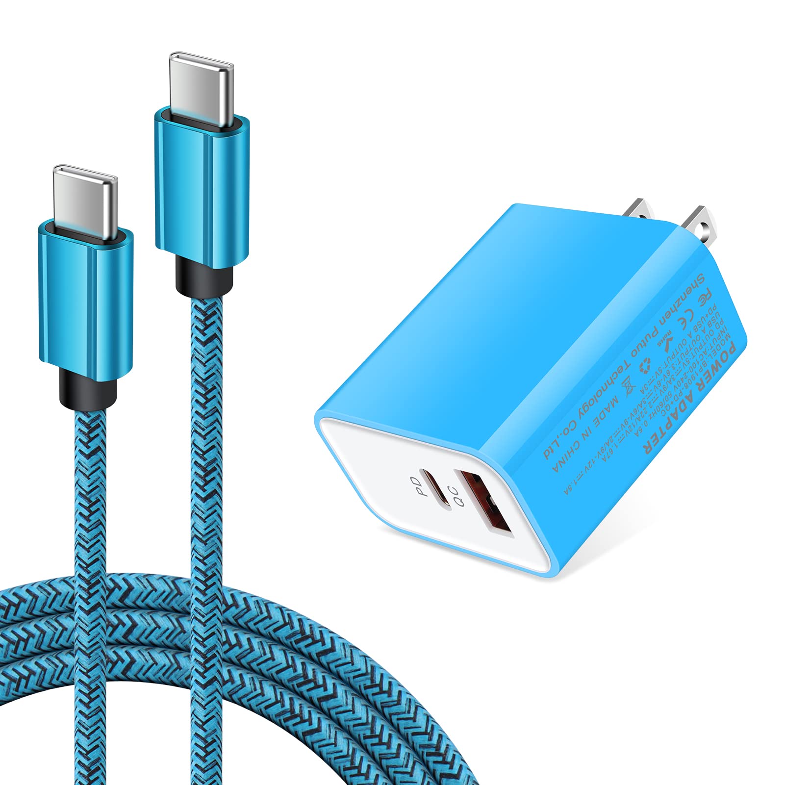 USB C Wall Charger, 20W Dual Port Fast Charging Block Android Phone Charger Adapter, Type C Charging Cable for Samsung Galaxy A16 5G A15 A54 A14 A53 A13 S25 S24 S23, Google Pixel 10 Pro XL 9a 8 Pro 7
