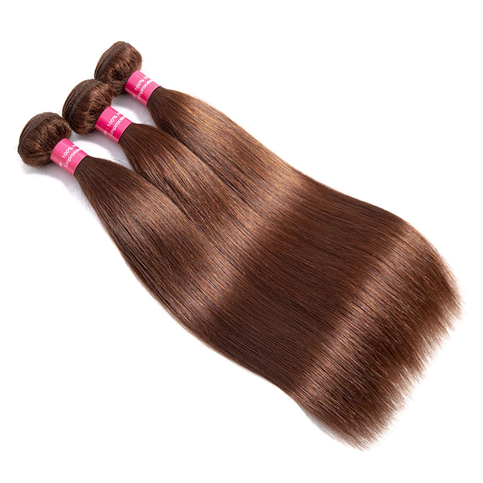 Aiokrtse Peruvian Virgin Hair Straight Human Hair Bundles Hair Weave 100% Human Hair Extensions 20 22 24 inches #4 Light Brown Color — image 1