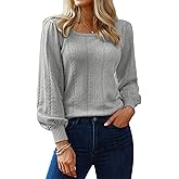 Hotouch Sweaters for Women 2026 Fall Trendy Tops Casual Puff Sleeve Square Neck Cute Tunic Pullover Blouses XS-XXL