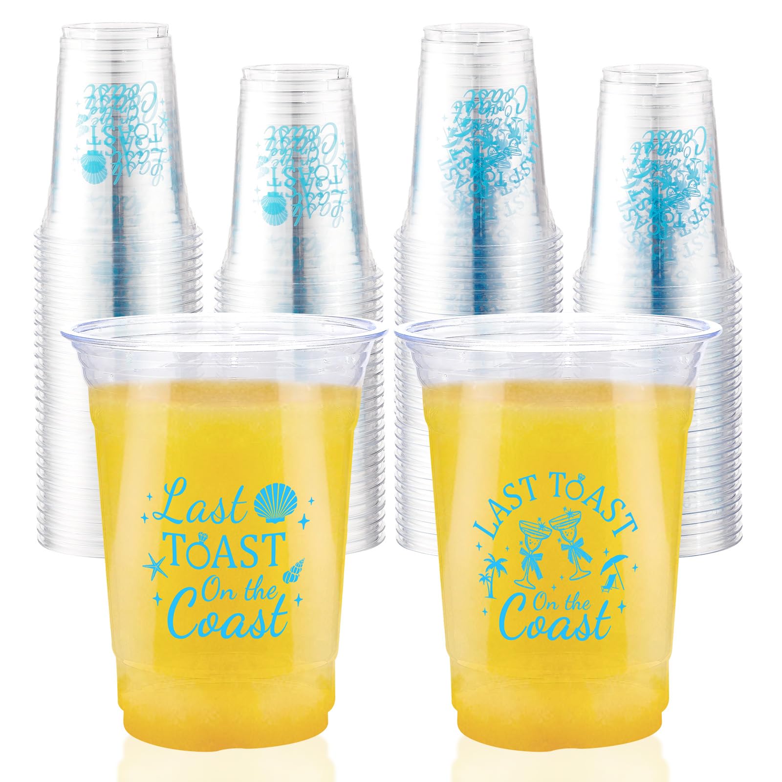 Photo 1 of 100 Pcs Last Toast on the Coast Plastic Cups 16 oz Bachelorette Coastal Disposable Plastic Cups Coral Clear Cocktail Glasses for Wedding Beach Beverage Juice Drinking Snacks Coffee Party Supplies