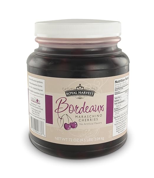 ROYAL HARVEST BORDEAUX MARASCHINO CHERRIES WITH STEMS, 72 OUNCE