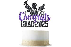 VETWO Congrats Grad 2025 Graduation Cake Topper Purple Glitter Class of 2025 Cake Topper for 2025 Senior High School/College/University Happy 2025 Graduation Party Cake Supplies Decorations