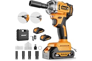 Adedad Brushless Impact Wrench 3-in-1 500N.m (369Ft-lbs) Torque Wrench 1/2 Drive with 2x2.0Ah Batteries, 8 Drill Bits, 6 Scre