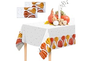 Confettiville Thanksgiving Tablecloth, 2-Pack Disposable Table Cloths, Pumpkins Plastic Table Covers, 54 x 108 Inches, Thanksgiving Party Decorations