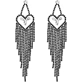 Rhinestone Earrings Dangling for Women Sparkly Silver Dangle Earrings Girls Long Chandelier Earrings Tassel Lightweight Ear Studs Cubic Zirconia (KE001S-W)