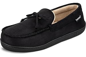 Isotoner Men's Microsuede Moccasin Slippers - Men’s Indoor and Outdoor Sole Slippers, Features Memory Foam for a Customer Fit and Arch Support for All-Day Comfort, Machine Washable