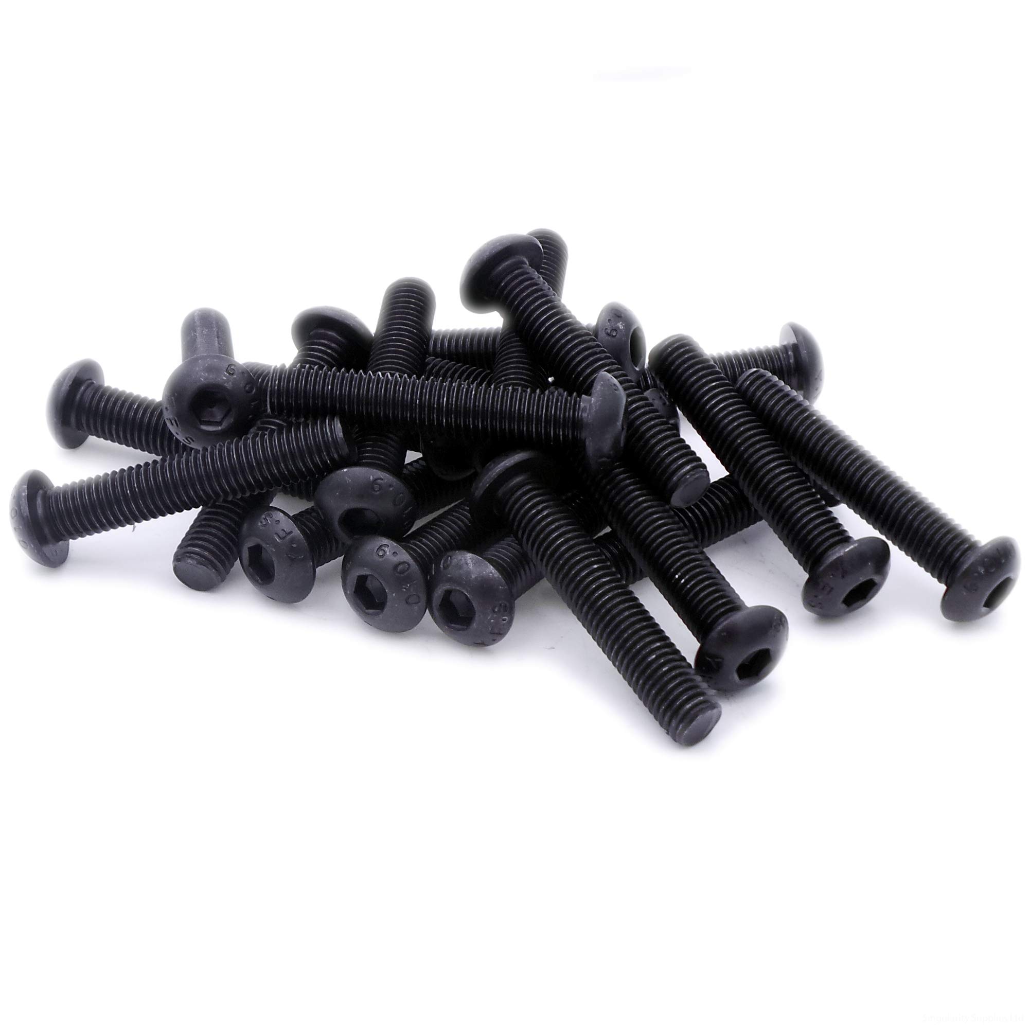 M12 (12mm x 60mm) Hex Socket Button Machine Screw (Bolt) - Black Steel (Pack of 5)