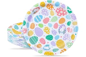 ZVK Easter Egg 10 inch Paper Plates Set Large Party Plates Disposable 50 Count Dinnerware for Happy Easter Spring Party Table Decorations