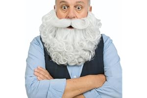 TWAYFEL Grey Fake Beard for Wizard Cosplay Realistic Gray Curly Mustache Halloween Costume Facial Hair Accessory 8 Inches