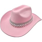 Xufadiva Shiny Rhinestone Women's Cowgirl Hat Western Cowboy Retro Panama Unisex Sequin Wide Brim Hat