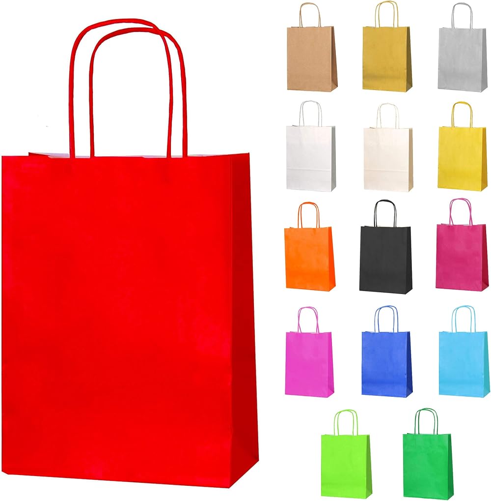 Thepaperbagstore 10 Red Small Paper Party Bags With Handles 18x22x8cm