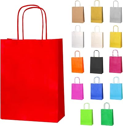 Thepaperbagstore 10 Red Small Paper Party Bags With Handles 18x22x8cm