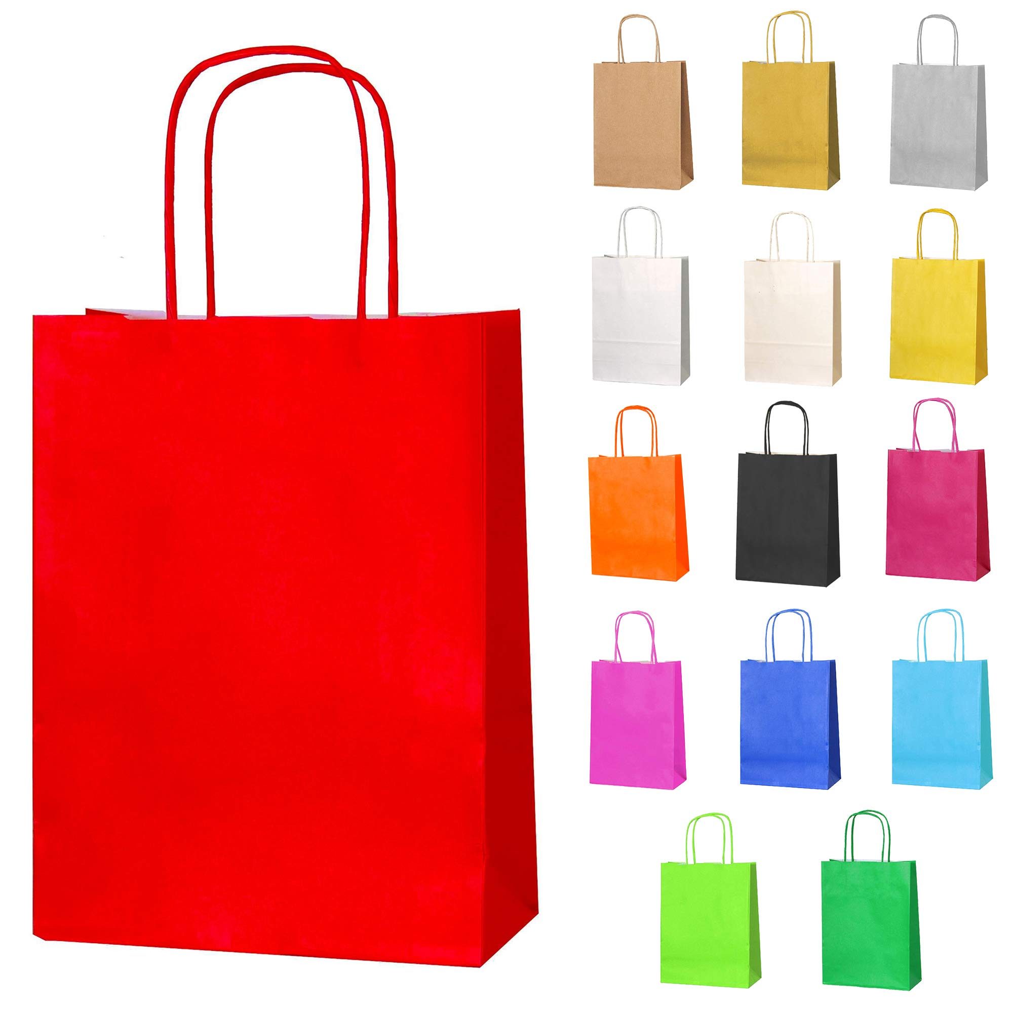 Thepaperbagstore 20 Red Small Paper Party Bags With Handles - 18x22x8cm - Colourful Paper Gift Bags for Kids and Adults Parties, Birthdays, Weddings, Baby Showers, Hen Parties and Sweets