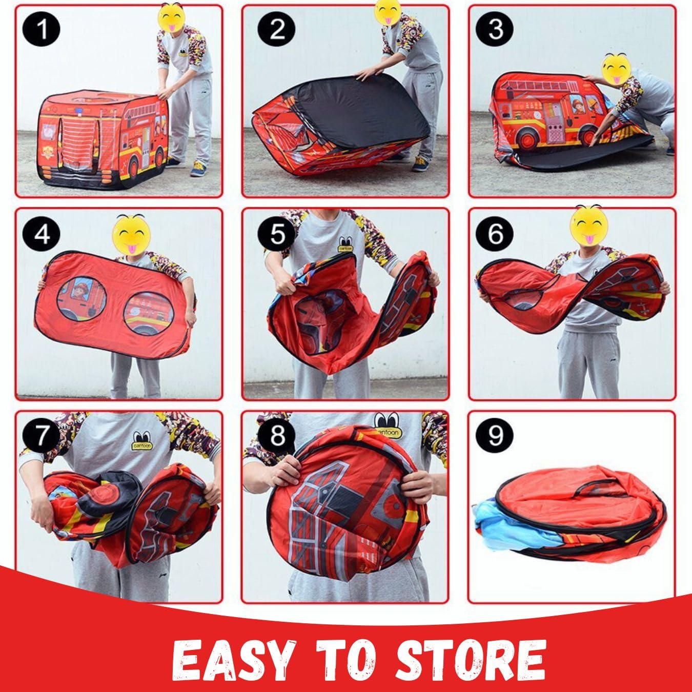 Pop Up Play Tent for Kids - My First Foldable Indoor & Outdoor Playhouse Vehicle Toys for Toddlers, Boys and Girls (Fire Truck)