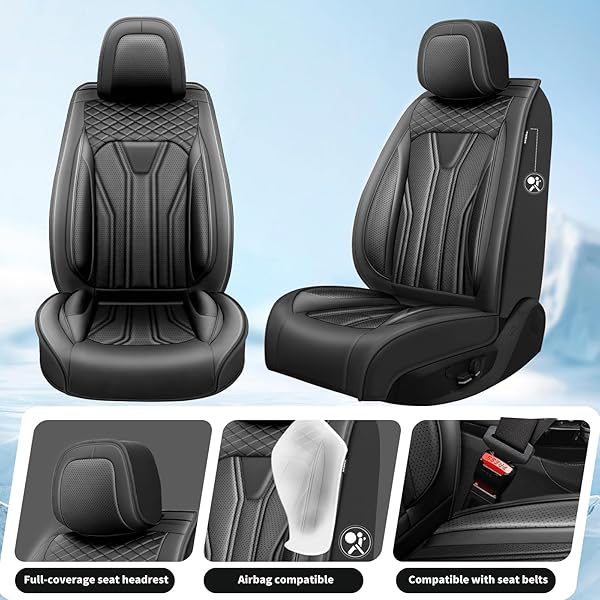 CONJIE FIT PRIUS CAR SEAT COVERS FOR TOYOTA PRIUS 2001-2025 2026 -FULL SET PREMIUM LEATHER, WATERPROOF, BREATHABLE，ALL-WEATHER SEAT CUSHION PROTECTO & AIRBAG COMPATIBLE, 5-SEATS ALL BLACK