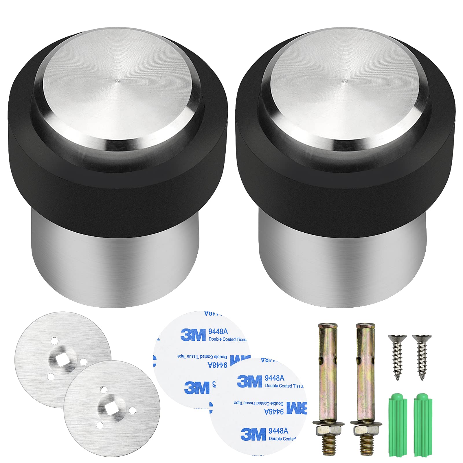 TEESIN Stainless Steel Door Stopper, 2pcs, Floor & Wall Mount, Modern Design, Ø 32 mm, Silver