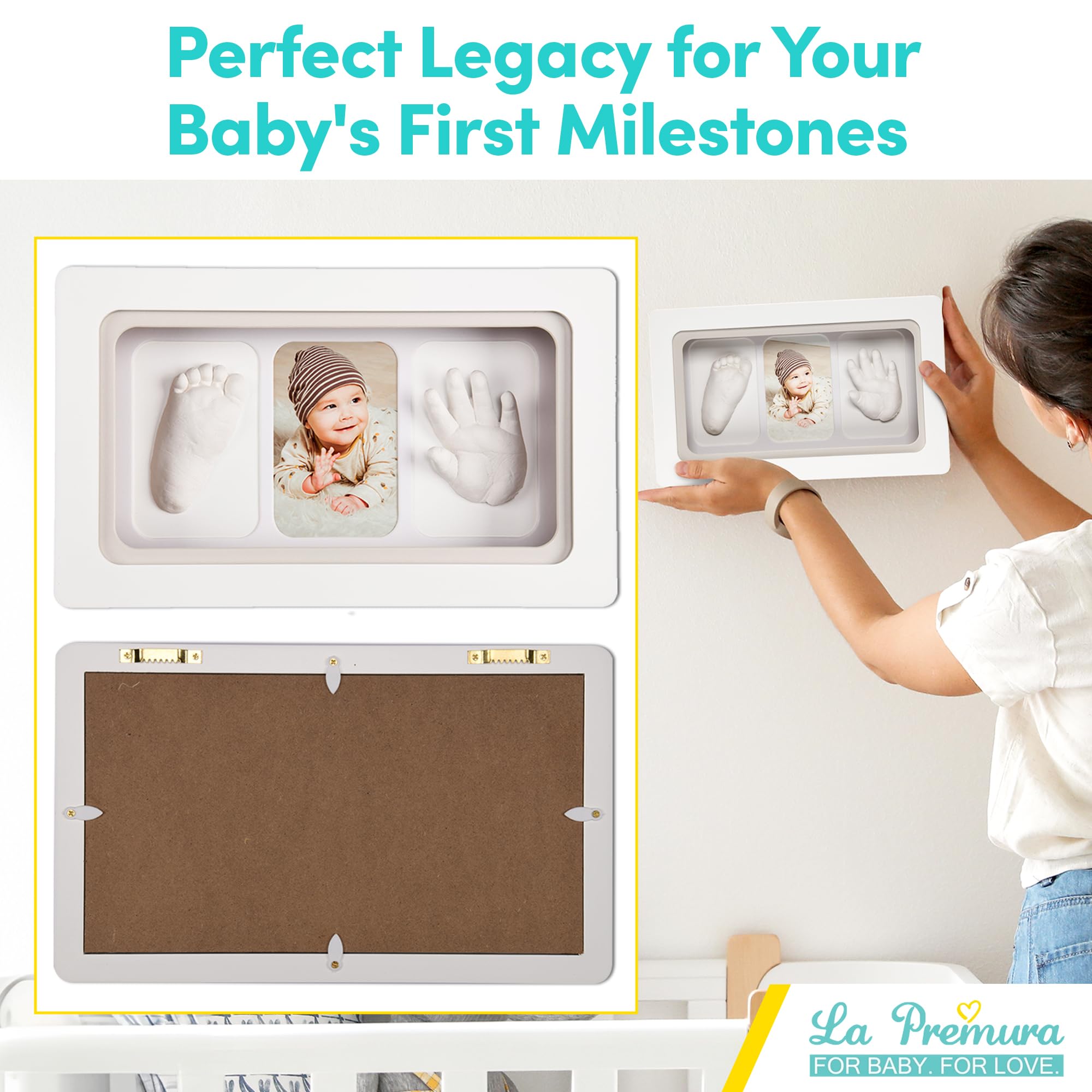 La Premura Baby Keepsake Hand Casting Kit with Shadow Box Frame - Plaster Hand Mold Baby Casting Kit for Infant Hand & Foot Molding, Perfect First Birthday, Christmas & Newborn Gifts