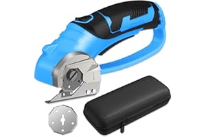 PRATUOR Cordless Electric Scissors - 4V Rechargeable Rotary Cutter with Safety Lock & LED Light, Heavy Duty Tool for Cardboard, Leather, Carpet, Plastic, Fabric, Crafting, Sewing & DIY, with Case (Blue)