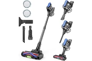 Vacfore Cordless Stick Vacuum Cleaner – 3-in-1 Brush Roll for Hard Floors and Carpets, 55 Min Runtime Rechargeable Lightweight Vacuum with Green LED Headlight for Pet Hair and Dust Cleaning