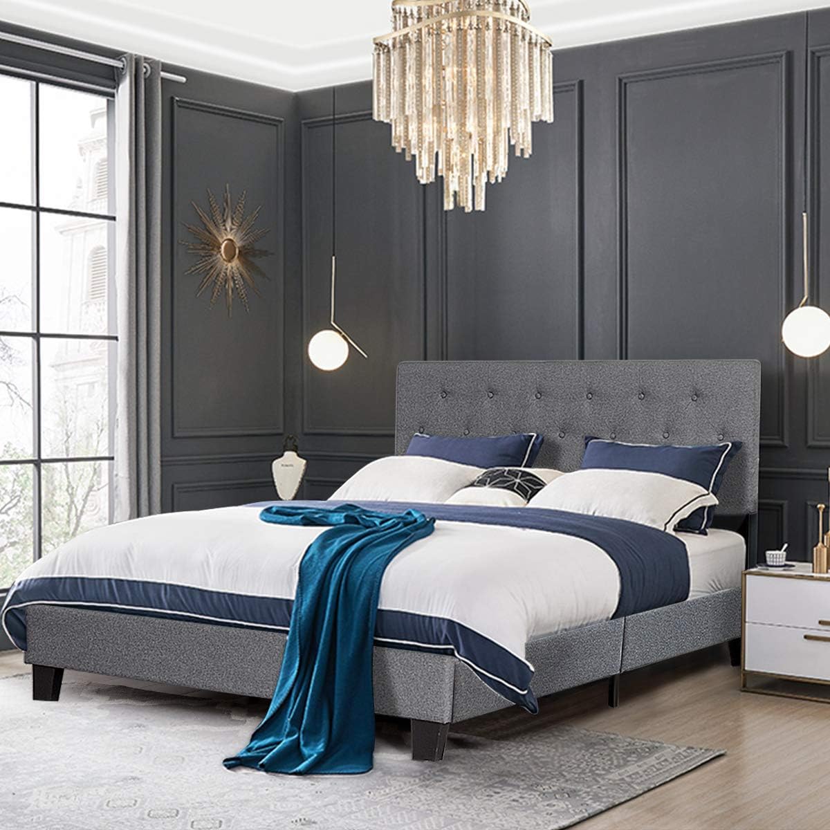 Best gray fabric headboard full