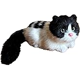 Realistic Black and White Baby Cat Figurine, Simulation Stuffed Kitty, Lifelike Plush Kitten, Home Office Shelf Decorative Statue, Crazy Cat Lady Gift, Memorial Pet Replica