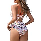 ZAFUL Women's One Piece Swimsuit Tummy Control Slimming Swimwear Floral Double-Strap Back Cut Out Bathing Suit
