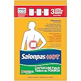 Salonpas Hot Capsicum Patch, Backache, Strains, Sprains, Arthritis, 3 Large Patches