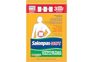 Salonpas Hot Capsicum Patch, Backache, Strains, Sprains, Arthritis, 3 Large Patches