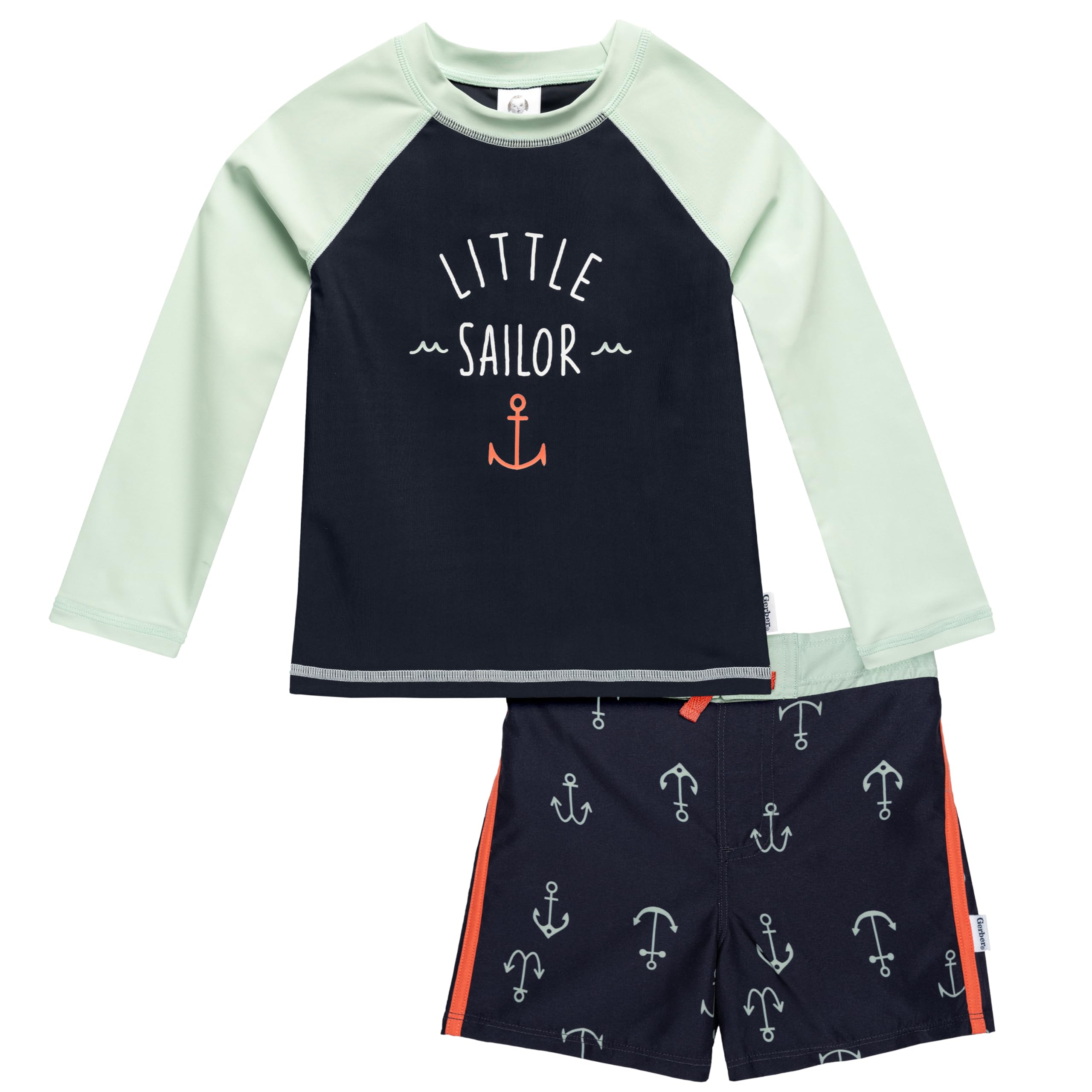 Photo 1 of Gerber Boys' Standard Baby Toddler Long Sleeved Rashguard Swim Bathing Suit Set, Anchors, 0-3 Months