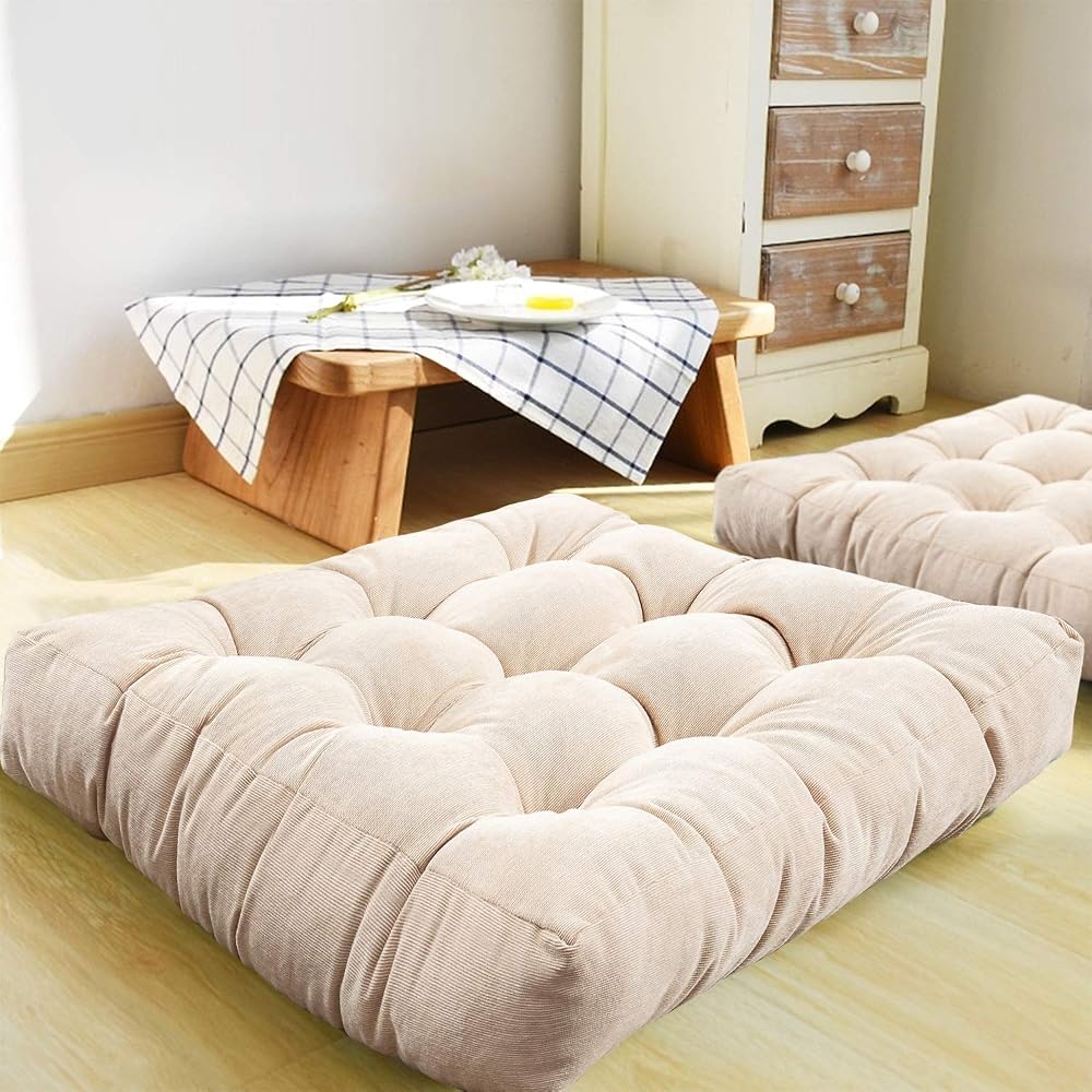 HIGOGOGO Floor Pillow Square Meditation Cushion 22x22in Beige 8-10cm Thick
