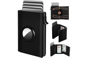 DWNKOVE Mens Wallet Card Holder for AirTag - Top Grain Leather Smart Wallet for Men Compatible with Apple Air Tag, RFID Blocking, Slim, Minimalist, 9-14 Card Capacity | ID Window | Cash Slot