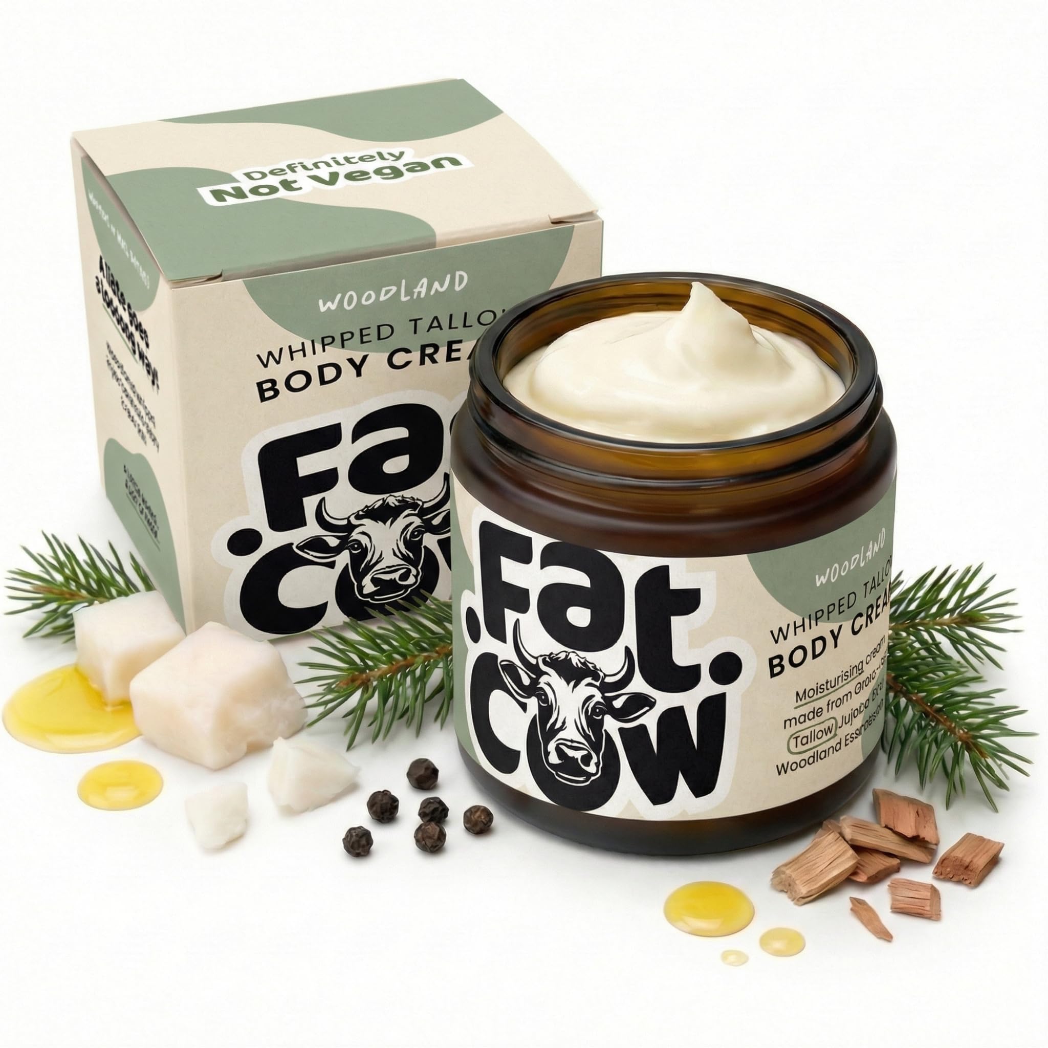 Beef Tallow Skin Care, Beef Tallow Moisturiser, Grass Fed & Whipped, Enriched with Jojoba Oil for Skin Hydration and Sensitive Skin, Eczema Relief, 120ml Woodland Scent