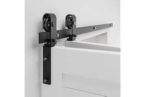 BONIKLUBA 36" Bi-Folding Sliding Barn Door Hardware Track Kit,Smoothly&Quietly,Side Mounted Black Roller,Easy Install,Door Not Included [Fit Double 16" Bifold Doors]
