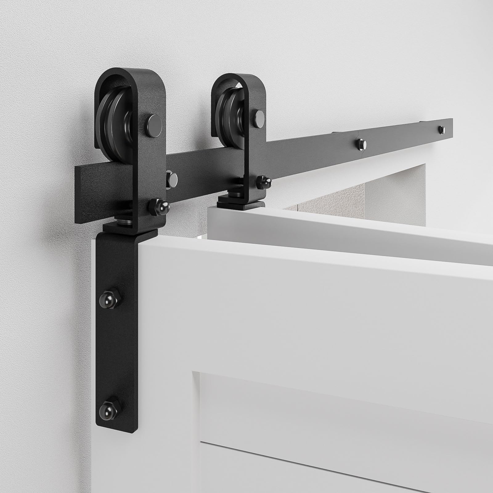 BONIKLUBA ‎4FT/122CM Bi-Folding Sliding Barn Door Hardware Track Kit for Double 58cm Wide Bifold Doors, Side Mounted Black Roller Hanger (No Door)