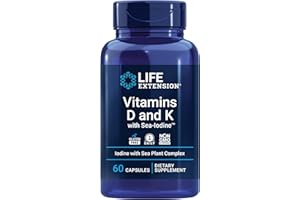 Life Extension Vitamins D and K with SeaIodine Bone Brain Thyroid Arterial Support Non GMO Once Daily Gluten Free, 60 Count