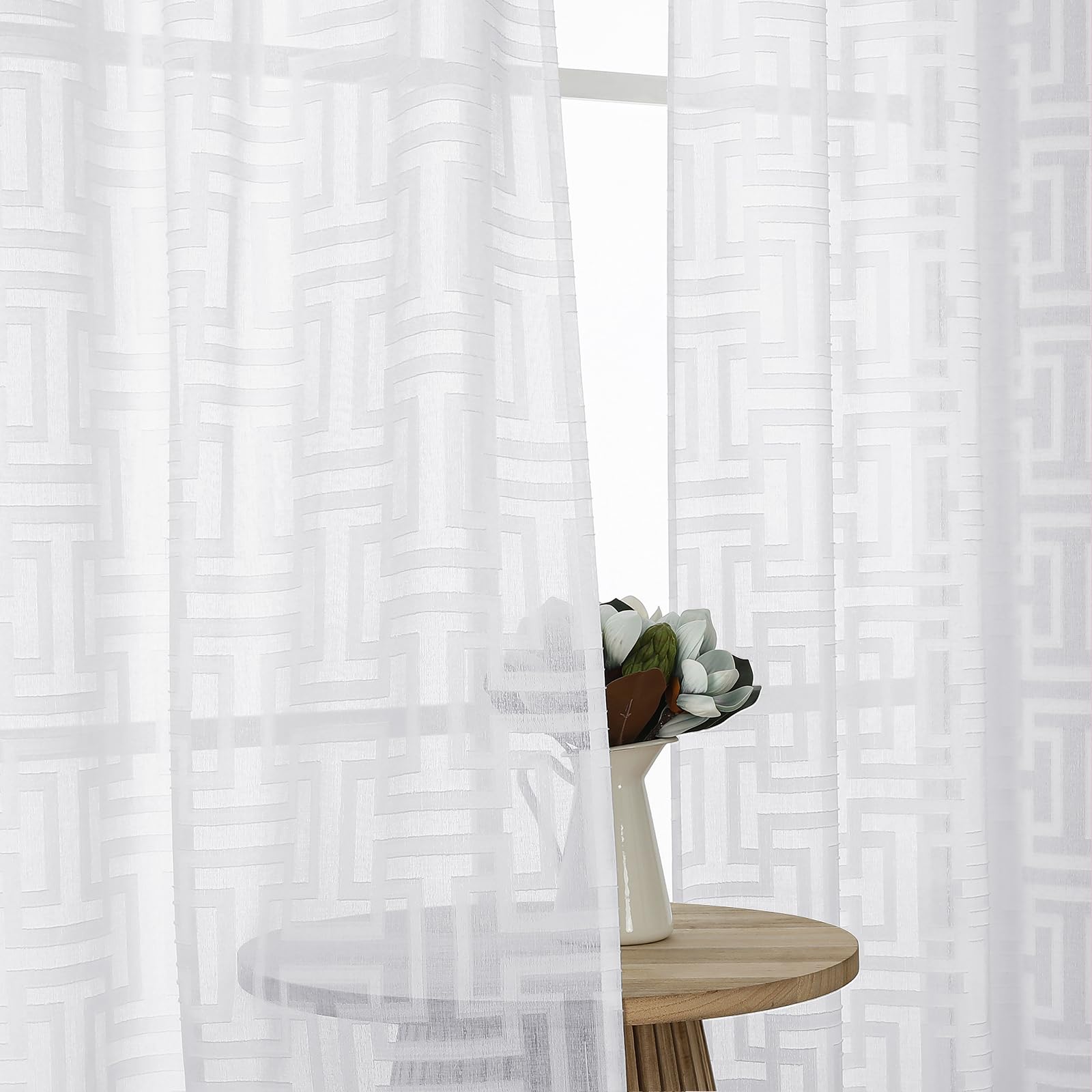 Photo 1 of ***The photo and description is reference, the item is different.OWENIE Sheer White Curtains 84 Inches Long 2 Panels Set for Bedroom, Light Filtering Geometric Jacquard Clip Textured Window Curtain, Modern Farmhouse Curtains for Living Room, Total Wide 84