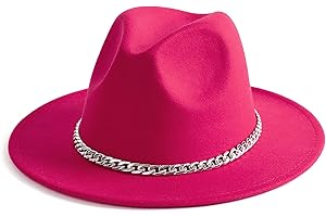 Gossifan Women Men Wide Brim Fedoran Hat with Chain Belt Buckle