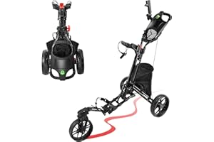 BOBOPRO Golf Push Cart, 3 Wheel 360 Rotating Front Wheel Foldable Golf Cart for Golf Bag with Foot Brake, Umbrella Holder and Insulation Bag (Black)