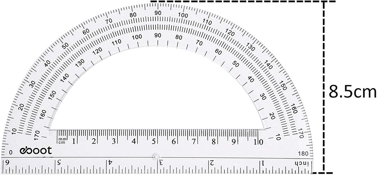 eBoot Plastic Protractor 180 Degree, 4 Inch and 6 Inch, Clear, 2 Pieces : Office Products