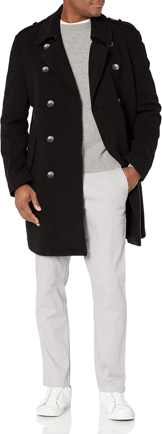 Calvin Klein 卡尔文克莱因 CK 羊毛呢 修身中长款 双排扣男式大衣外套 36R码$38.6 海淘转运到手约￥374