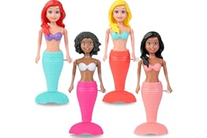 LIBERTY IMPORTS Mermaid Bath Toys for Toddlers Kids Girls - Princess Wind Up Tail Flap Floating Water Bathtub Toys, Swimming Pool Bathing Time Fun (4 Pack)