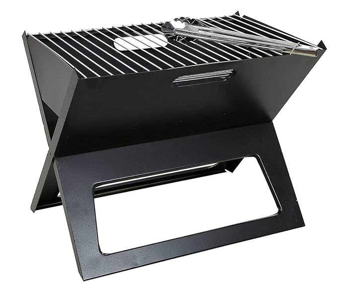 Bhavya Enterprise Stainless Steel Barbecue Stove Charcoal Grill with Foldable Crystal Plate Oven with 1 Oil Brush + 1 Tong+ 2 Skewers (Black)