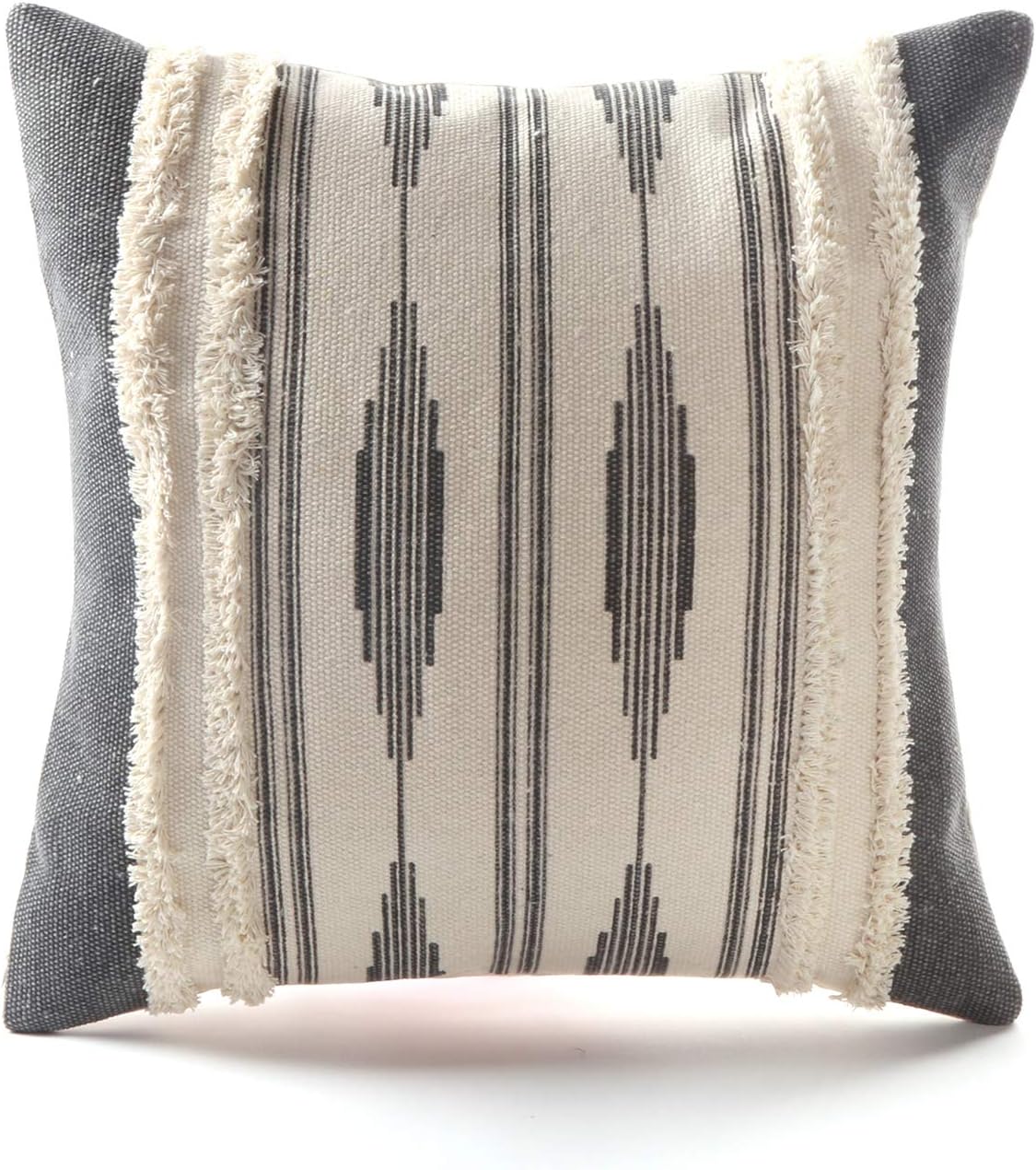 Ailsan Boho Tufted Throw Pillow Cover 18x18 inch Farmhouse Hand Woven Pillow Case Geometric Stripes Decorative Pillow Covers Cushion Cover for Sofa Couch Bedroom Living Room Office Chair