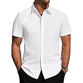 J.VER Mens Short Sleeve Button Down Shirt Stretch Business Casual Dress Shirts Solid Summer Wedding Prom Tops